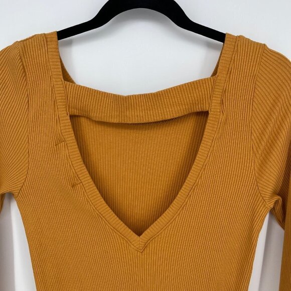 Free People Beach Womens On The Rooftop Mini Dress Size L Mustard Yellow Ribbed - Picture 3 of 11
